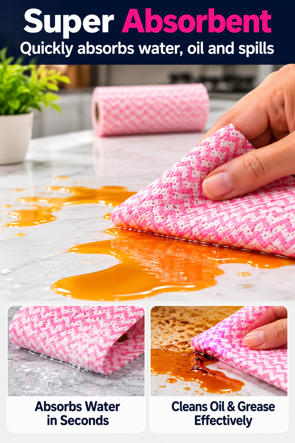 Multipurpose Disposable Kitchen Cleaning Cloth Roll – Absorbent Surface Wipes | 1 Roll