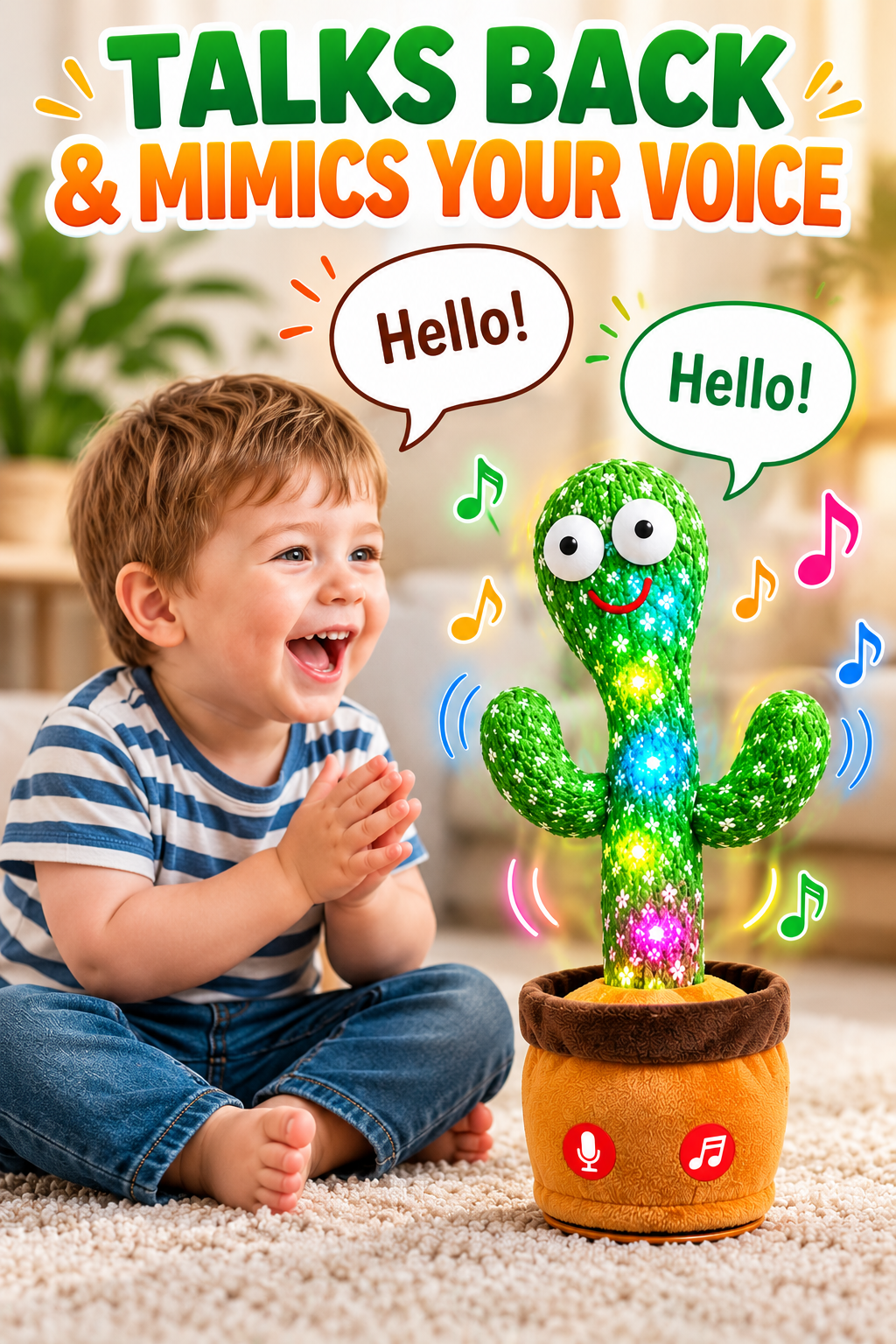 Dancing Cactus Toy with LED Lights – Talking & Mimicry Musical Toy