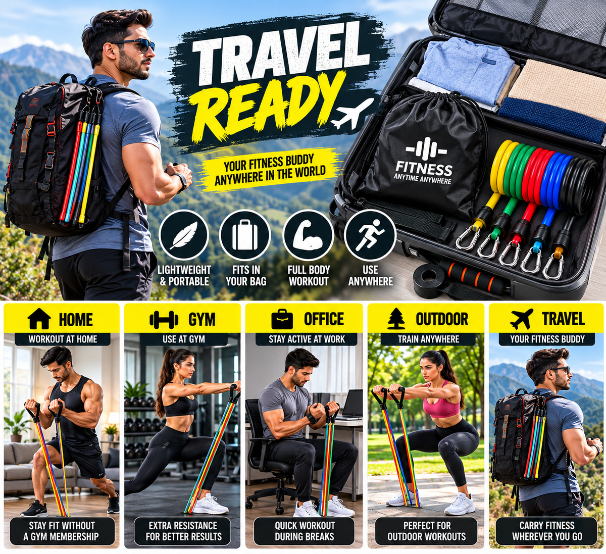 11-Piece Resistance Band Set with Handles & Ankle Straps – Home Workout Kit