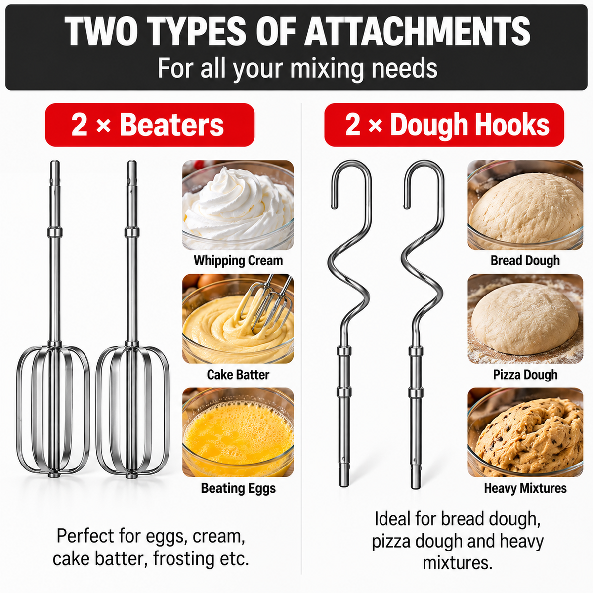 500W Electric Hand Mixer with Beaters & Dough Hooks – Cake & Baking Mixer