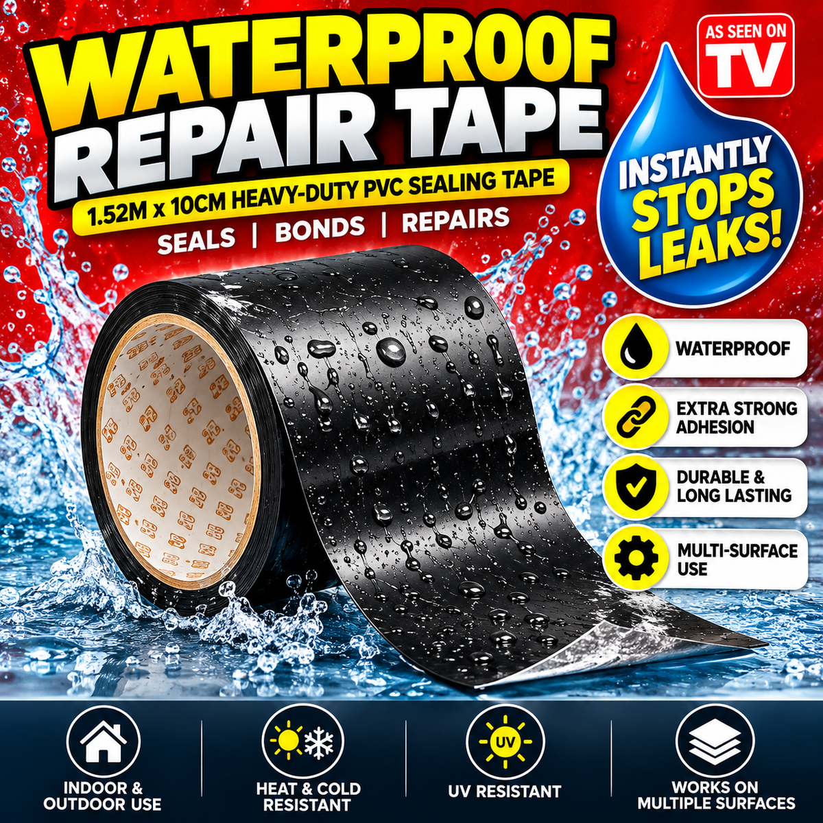 Waterproof Repair Tape – 1.52M x 10CM Heavy-Duty PVC Sealing Tape