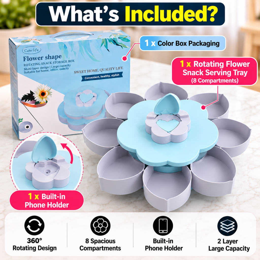 Rotating Flower Snack Serving Tray with Phone Holder – Multi-Section Candy & Dry Fruit Dish