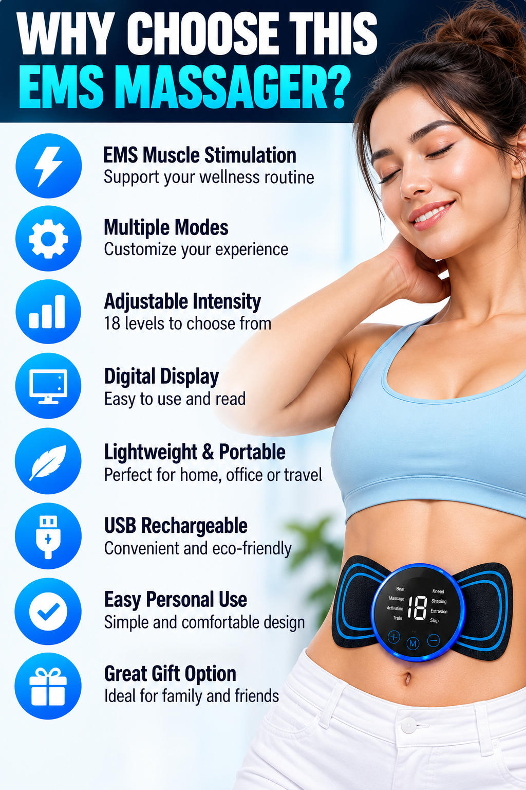 Portable EMS Muscle Stimulator & Body Massager – USB Rechargeable